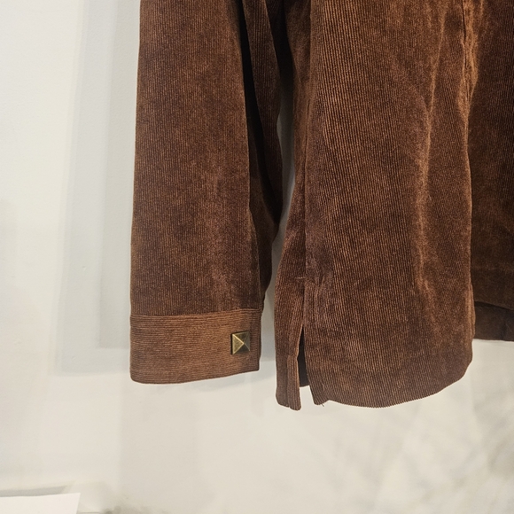 TANJAY Western Brown Corduroy Snap Button Shirt with Detail size L - Picture 8 of 13